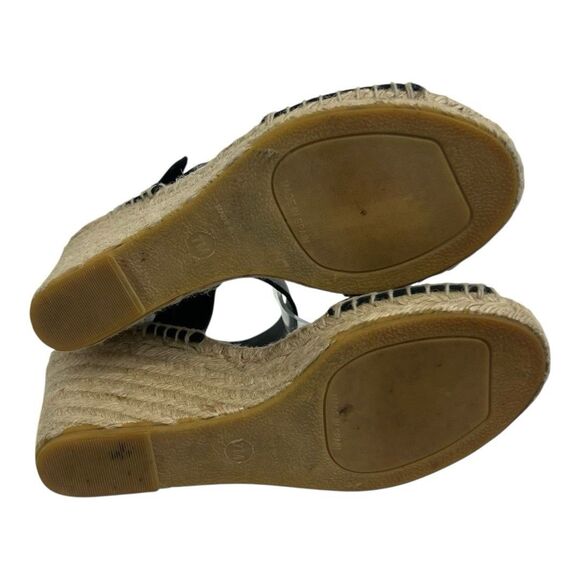Vince Womens Size 7 Sophie Black Leather Wedge Espadrilles Simona Sandal - Picture 7 of 9